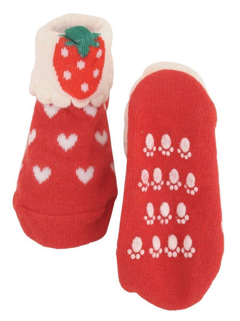 Strawberry Baby Socks with Heart Design - Front & Back View