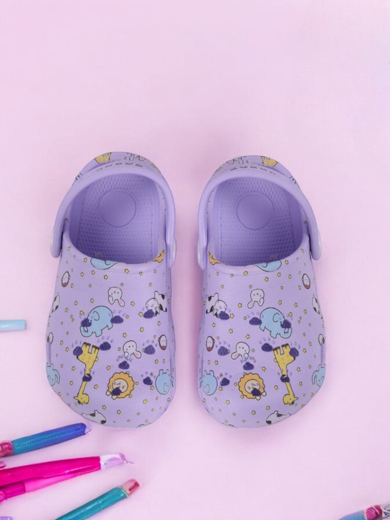 Baby’s Blue Animal Print Clogs with Adjustable Strap and Bear Paw Sole creative view