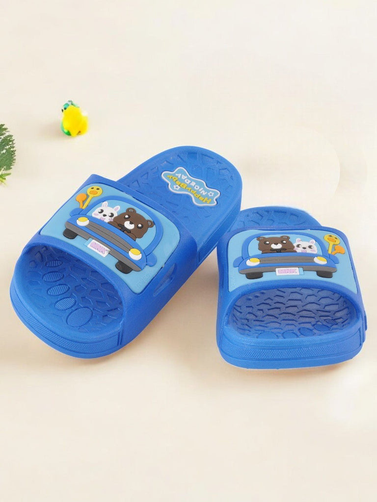 Creative view of Bear and Bunny Car Ride Slides for Girls in blue with a playful car design.