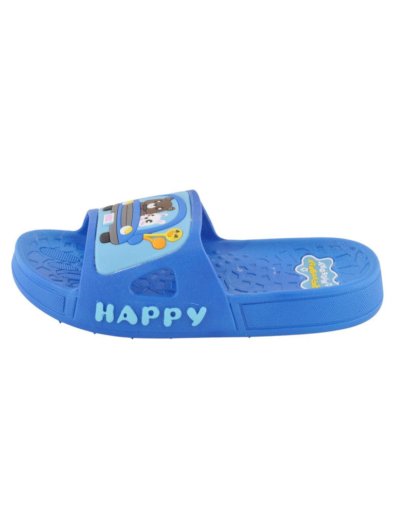 side view of Bear and Bunny Car Ride Slides for Girls in blue with a playful car design.