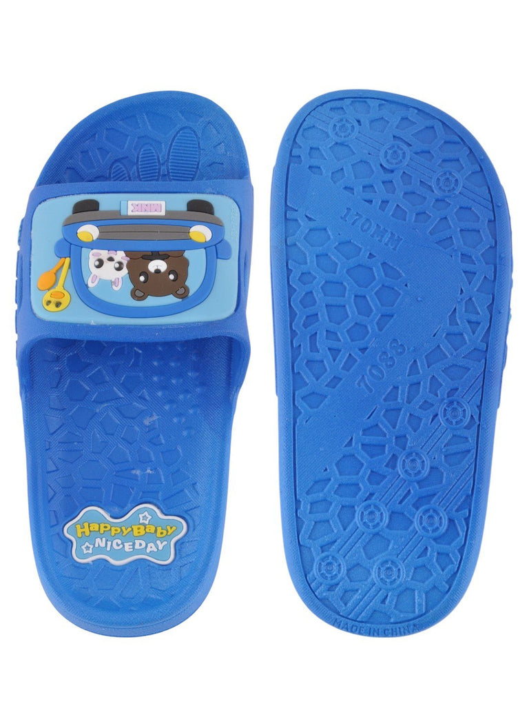 front and back view of Bear and Bunny Car Ride Slides for Girls in blue with a playful car design.