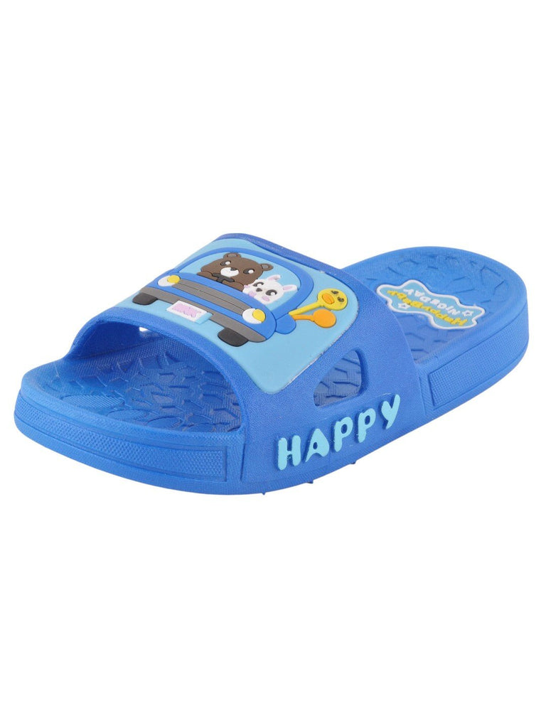 angle view of Bear and Bunny Car Ride Slides for Girls in blue with a playful car design.