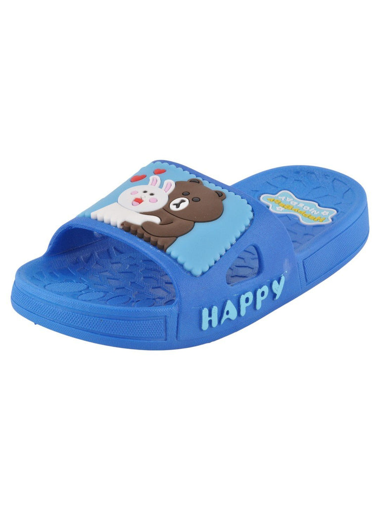 Bear and Bunny Hug Slides for Boys - Blue, angle view with a playful setting highlighting the vibrant color and fun design.