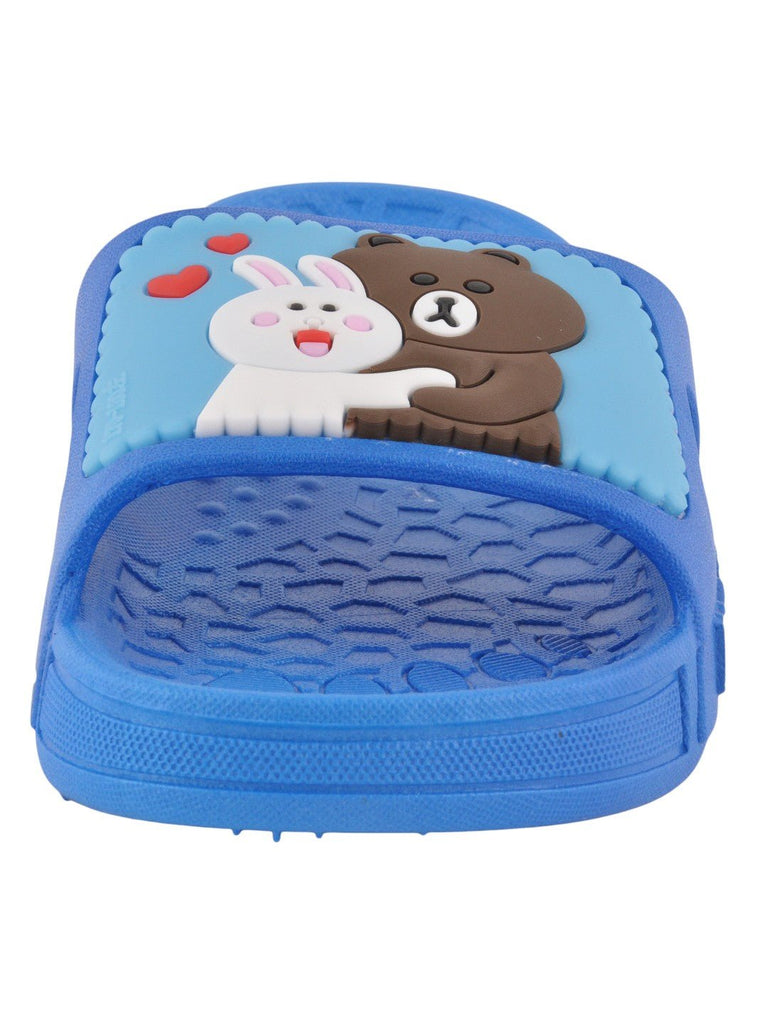 Bear and Bunny Hug Slides for Boys - Blue, zoom view with a playful setting highlighting the vibrant color and fun design.