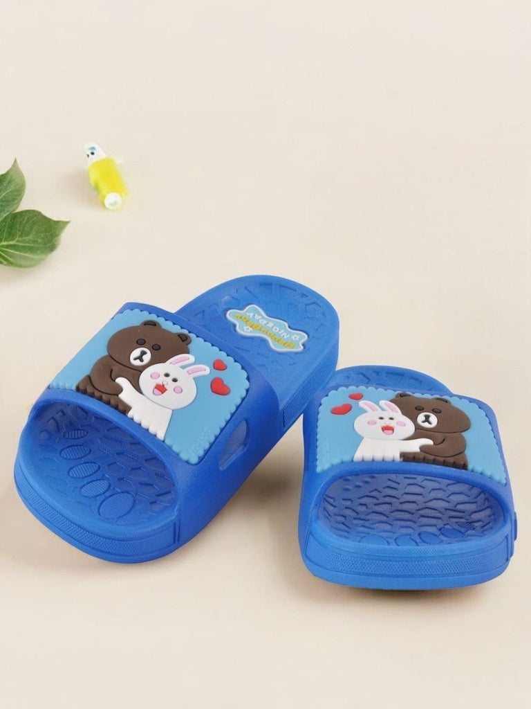 Bear and Bunny Hug Slides for Boys - Blue, creative view with a playful setting highlighting the vibrant color and fun design.