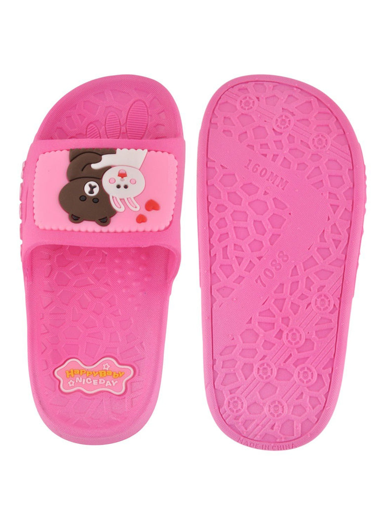 Bear and Bunny Hug Slides for Girls in Fuchsia - front and back Display