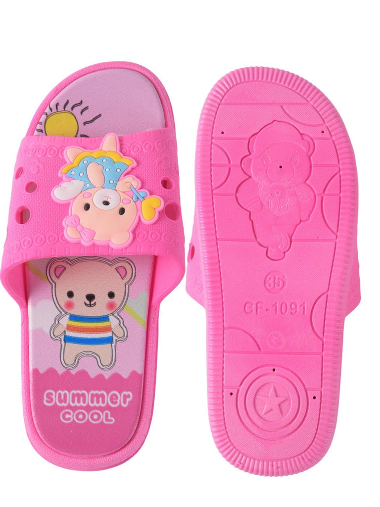 Bear Design Slip-On Slides for Girls - Dark Pink front and back view