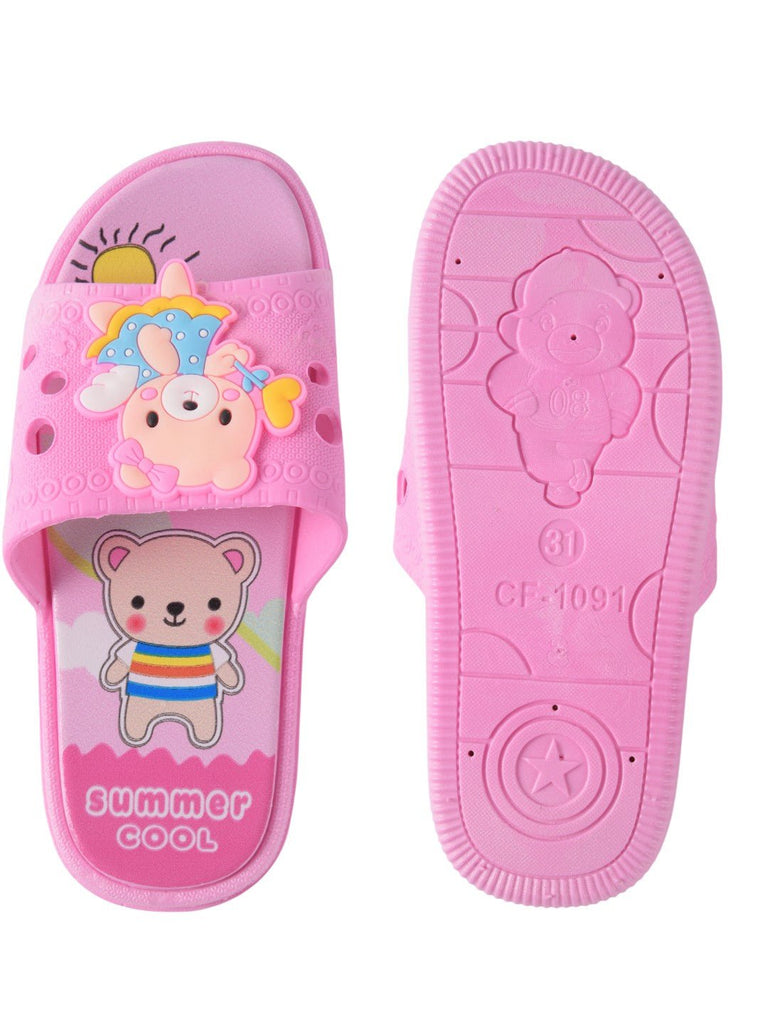 Bear Design Slip-On Slides for Girls - Light Pink front and back view