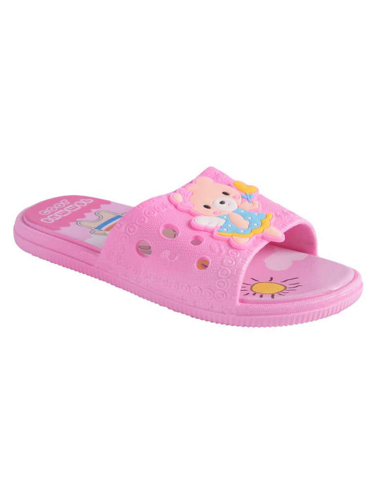 Bear Design Slip-On Slides for Girls - Light Pink angle view