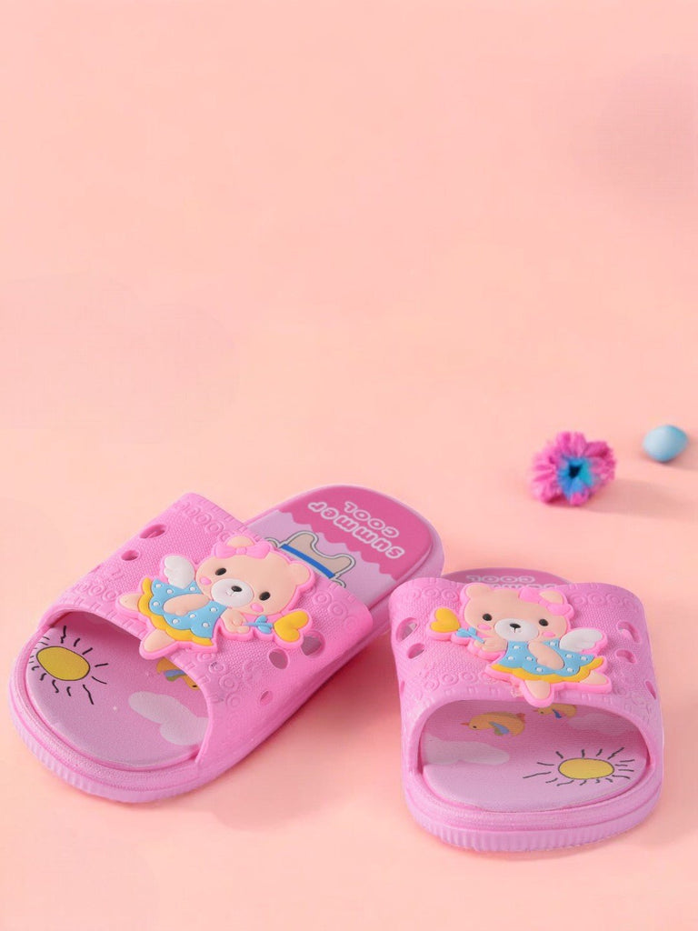 Bear Design Slip-On Slides for Girls - Light Pink creative view