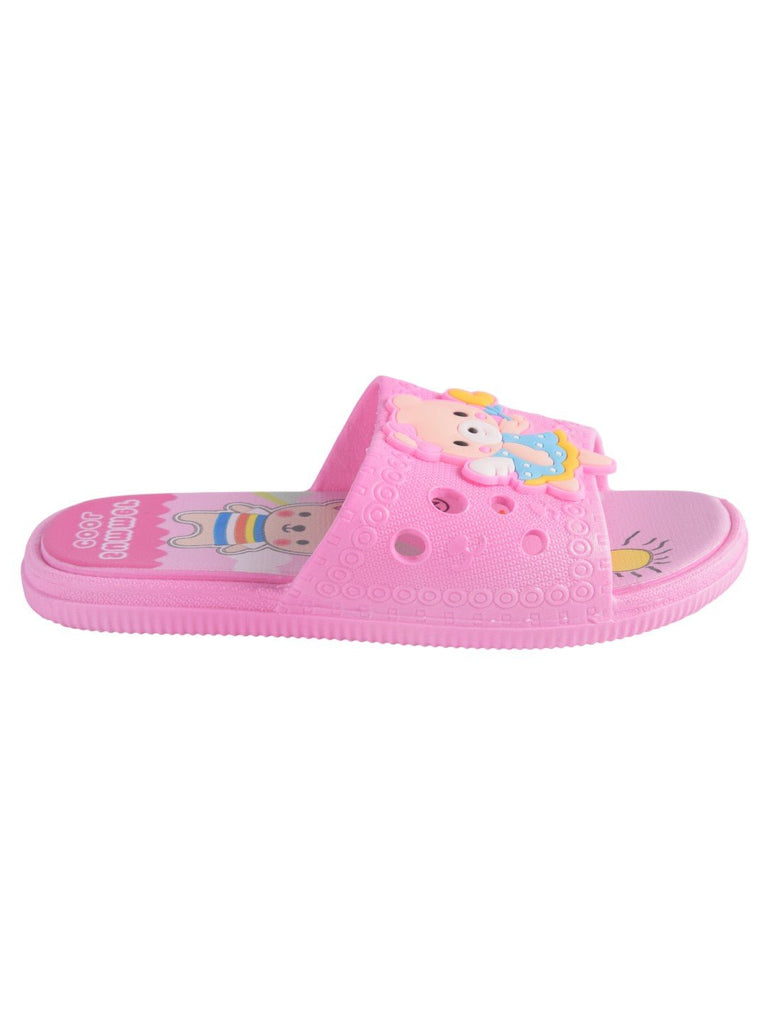 Bear Design Slip-On Slides for Girls - Light Pink side view