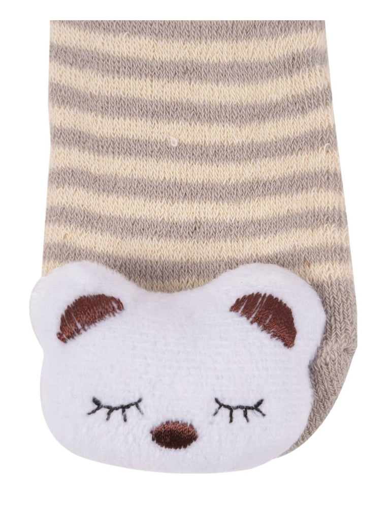 Zoomed-in view of Baby Bear Face Striped Ankle Socks highlighting soft fabric and cute bear detail.