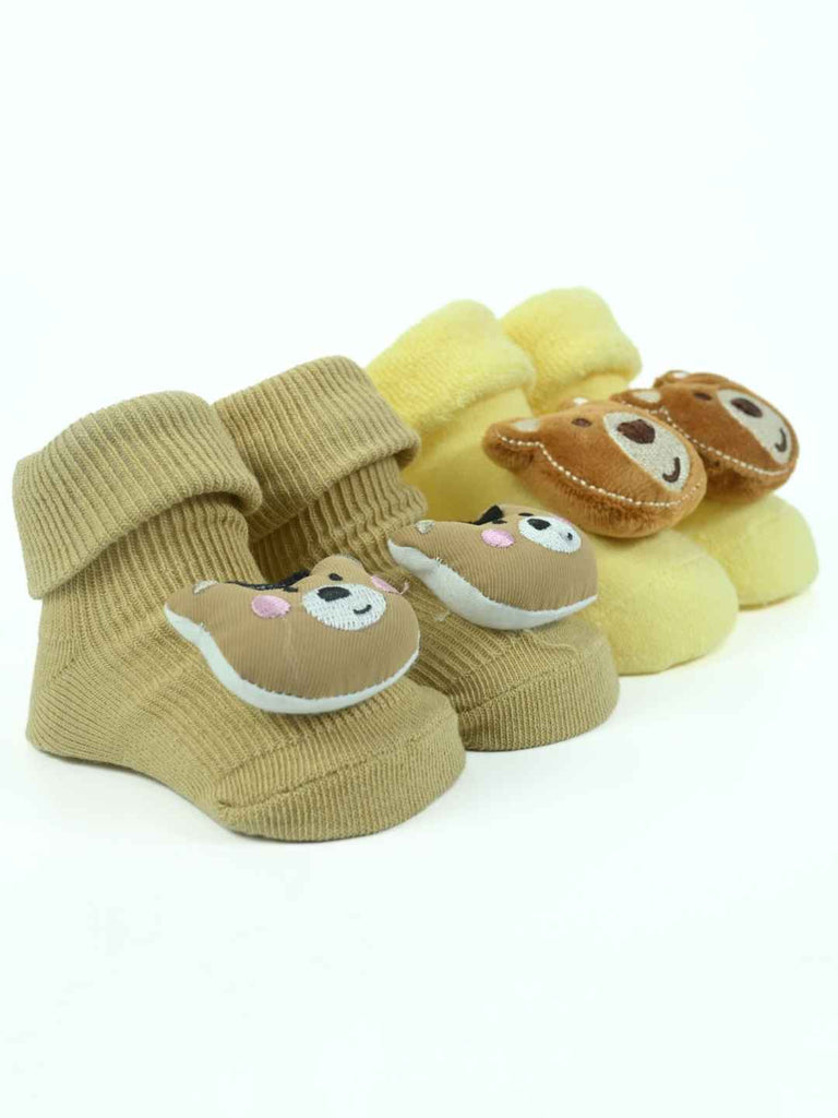 Bear Hugs Baby Socks Combo – Cozy Knit Booties with Adorable 3D Faces-Angle View