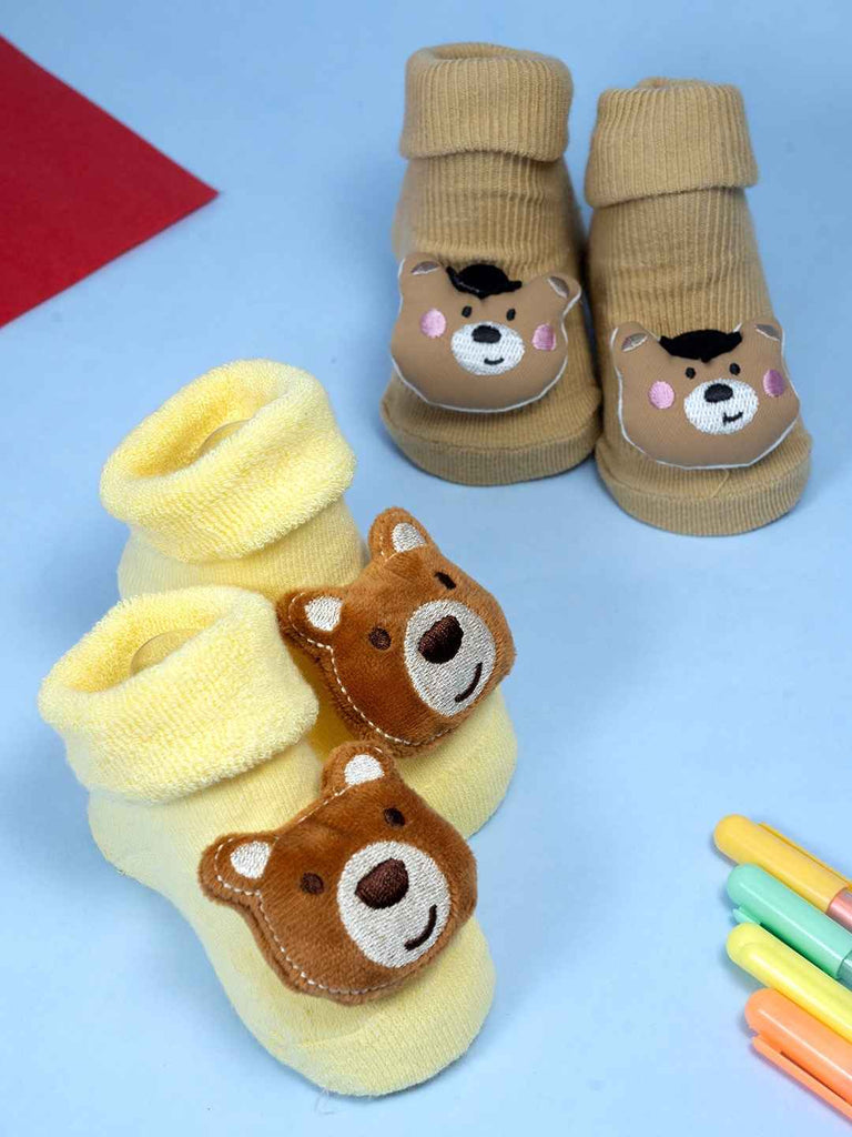 Bear Hugs Baby Socks Combo – Cozy Knit Booties with Adorable 3D Faces-Creative view