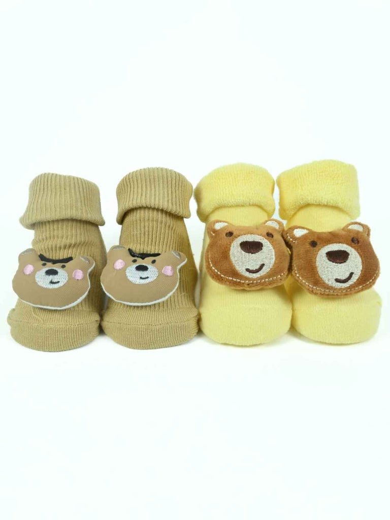 Bear Hugs Baby Socks Combo – Cozy Knit Booties with Adorable 3D Faces-Full View