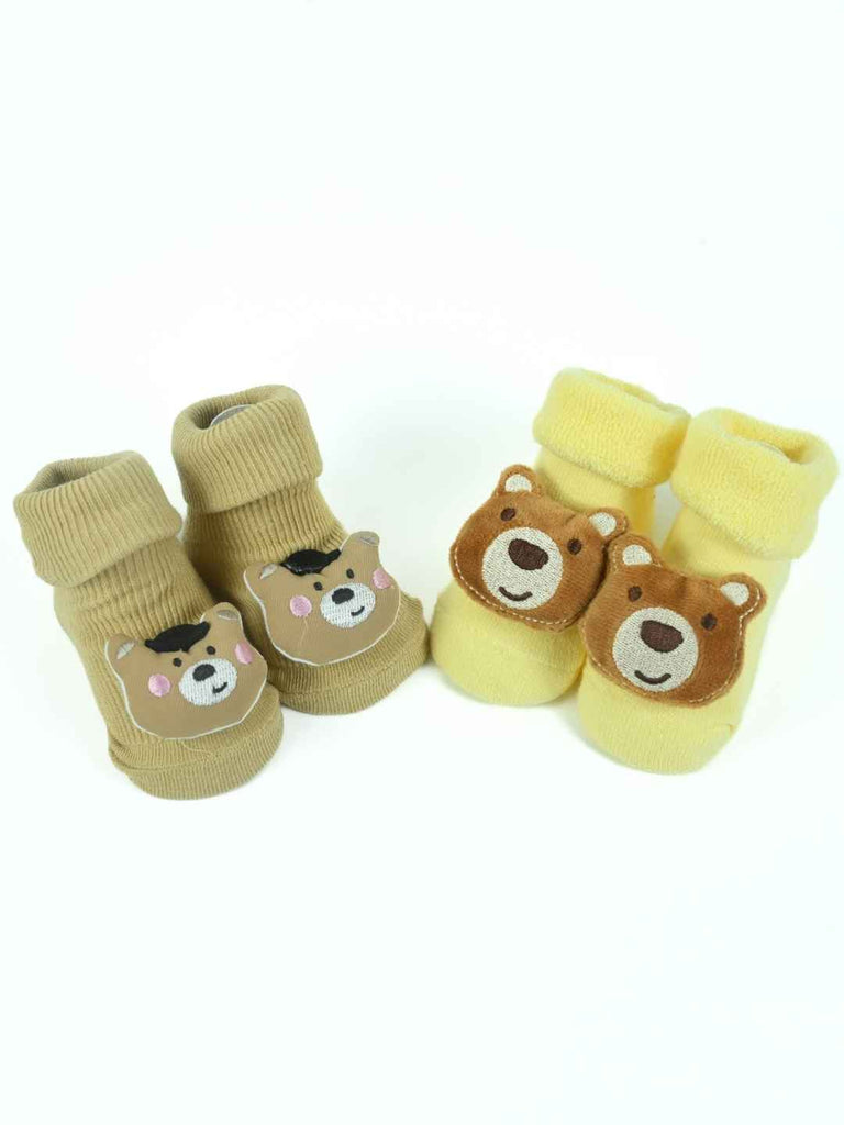 Bear Hugs Baby Socks Combo – Cozy Knit Booties with Adorable 3D Faces-Full Front View