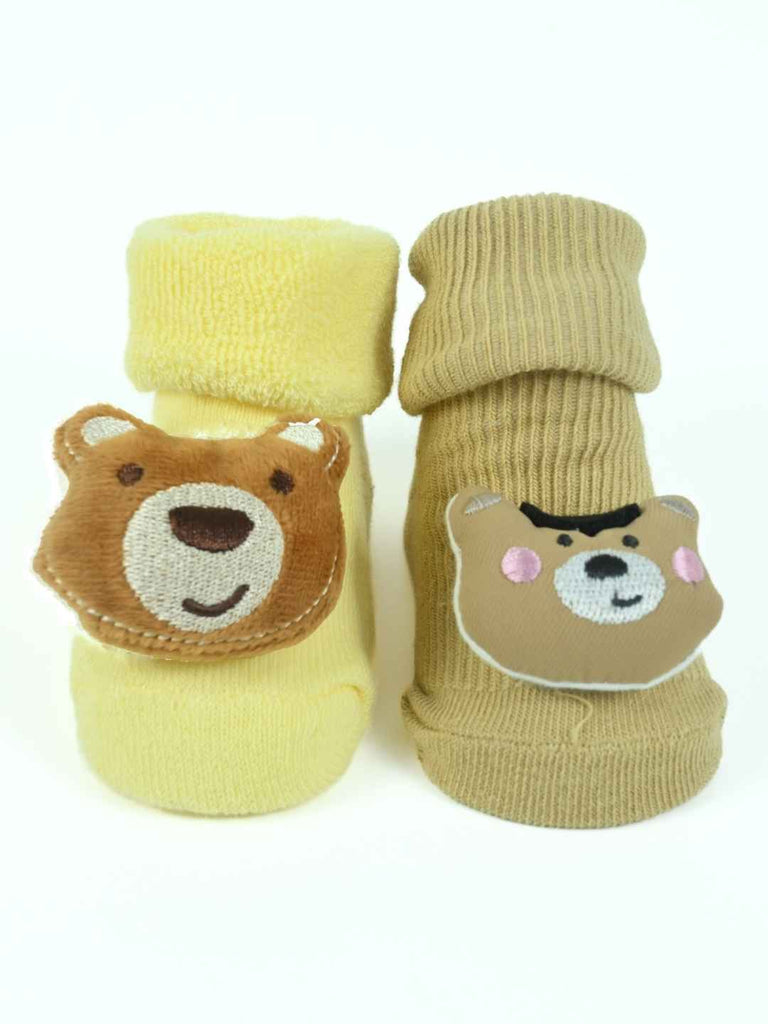 Bear Hugs Baby Socks Combo – Cozy Knit Booties with Adorable 3D Faces-Front View