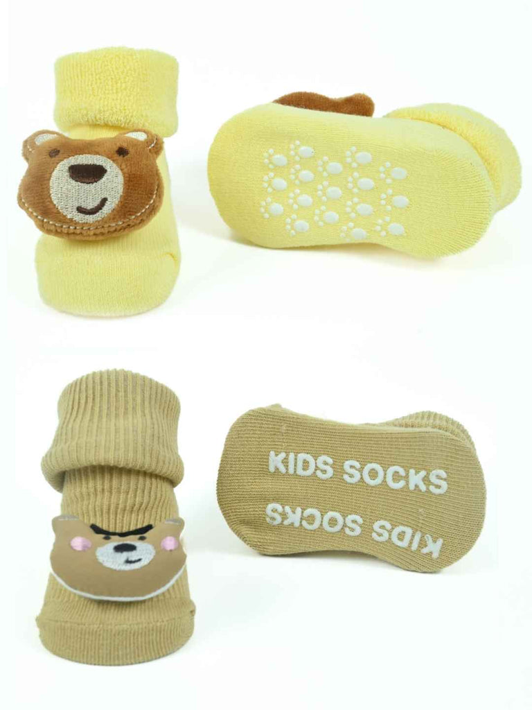 Bear Hugs Baby Socks Combo – Cozy Knit Booties with Adorable 3D Faces-Front & Back View