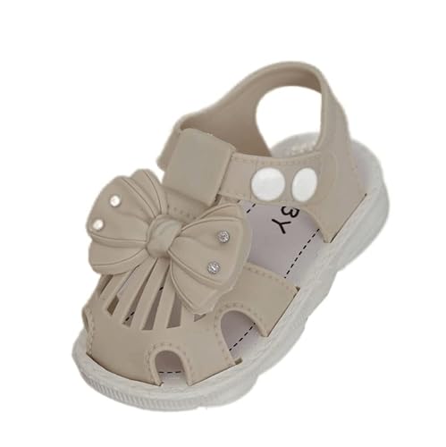 Side angle view of Yellow Bee Beige Bow Sandals for Girls.