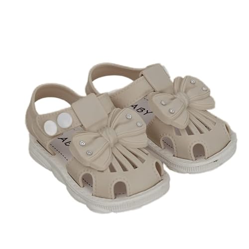 Full view of Yellow Bee Beige Bow Sandals for Girls.