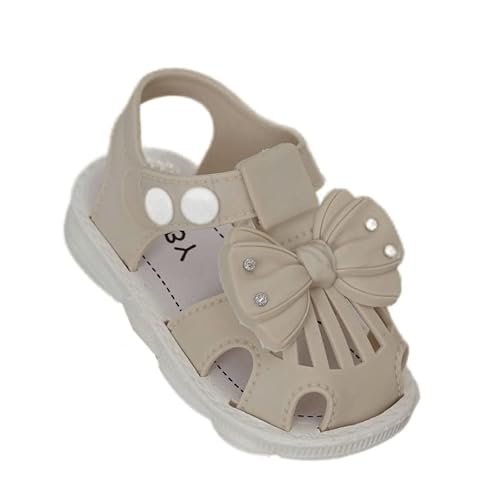 Angle view of Yellow Bee Beige Bow Sandals for Girls.