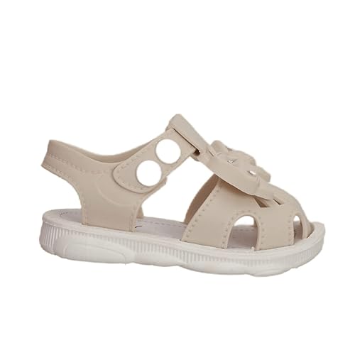 Side view of Yellow Bee Beige Bow Sandals for Girls.