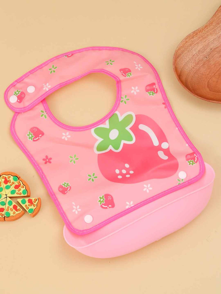 BerryBunnyBabyBib_PinkBibwithStrawberryMotif_FoodCatcherPocket-CreativeView