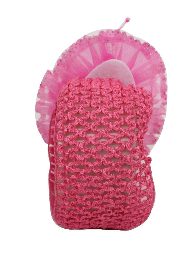 Back view of Big Ruffle Flower Headband with Pearl Detailing in Fuchsia.