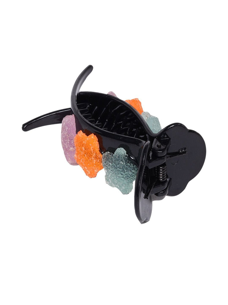 Black Hair Claw Clip with Vibrant Textured Star Details - Multi Full View