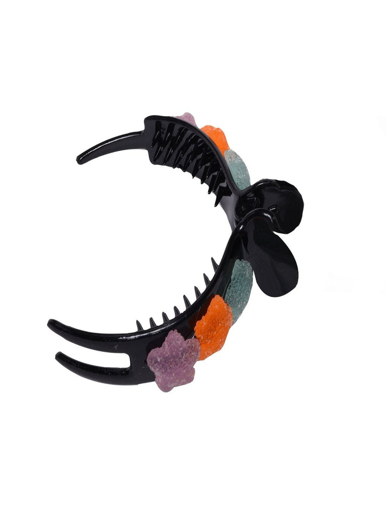 Black Hair Claw Clip with Vibrant Textured Star Details - Multi Open View