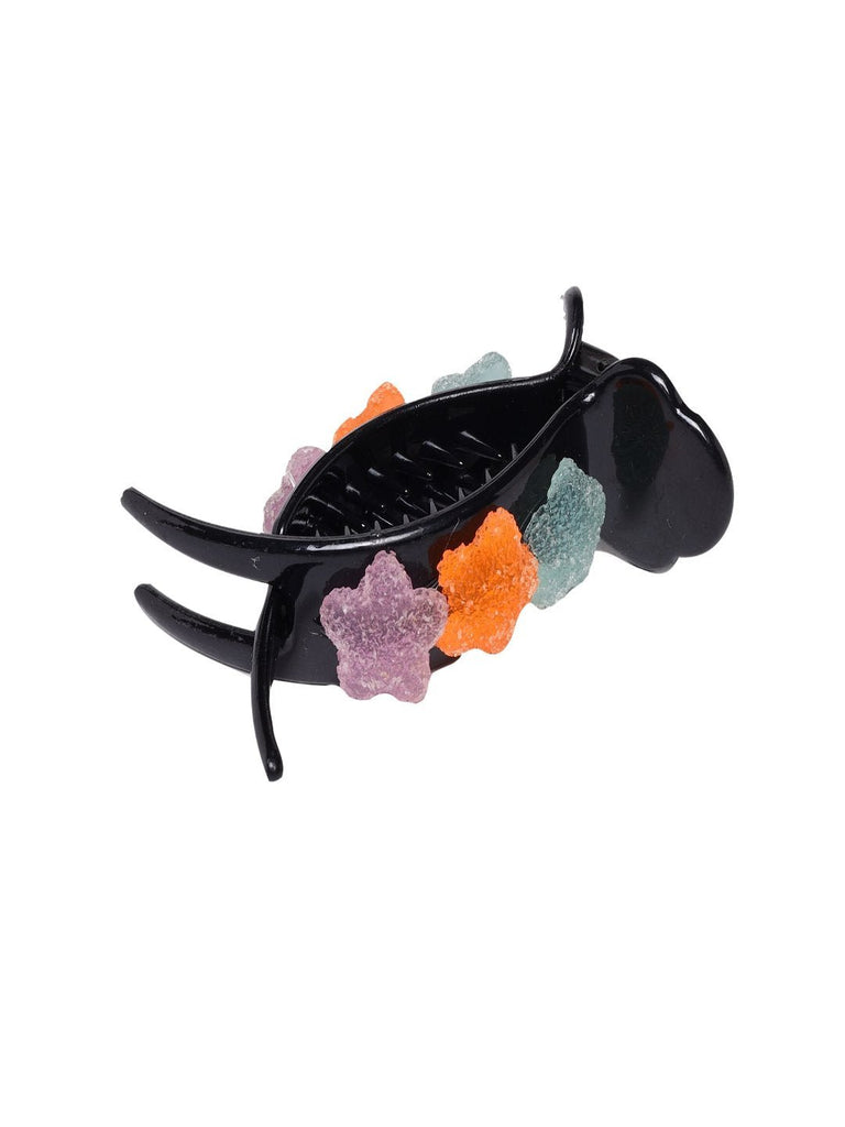 Black Hair Claw Clip with Vibrant Textured Star Details - Multi Side View