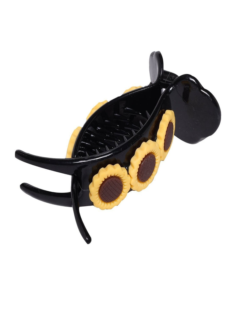 Front view of Black Hair Clip showcasing bright sunflower designs.