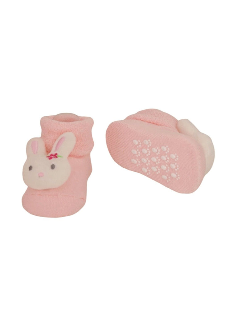 Blossom Bunny Baby Socks - Soft Peach-Front & Back View