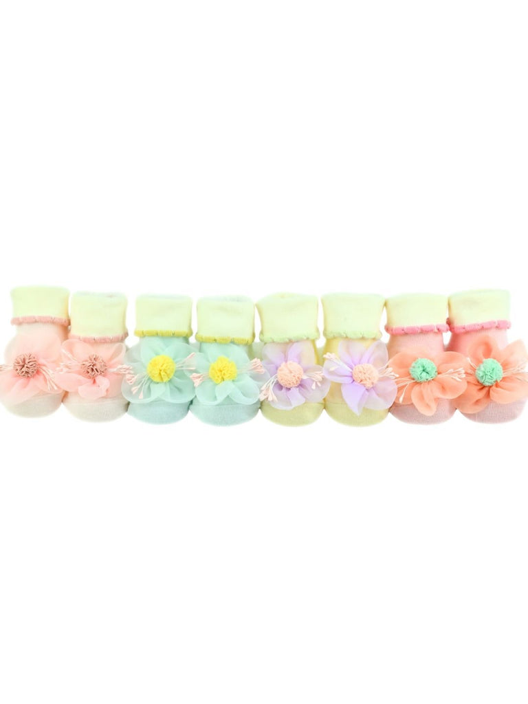Blossom Garden Baby Ankle Socks – 3D Floral Pastel Booties for Girls - Multi - Front View