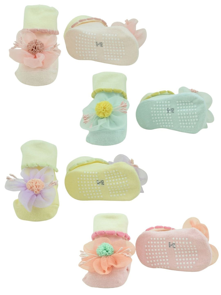 Blossom Garden Baby Ankle Socks – 3D Floral Pastel Booties for Girls - Multi - Front & Back View