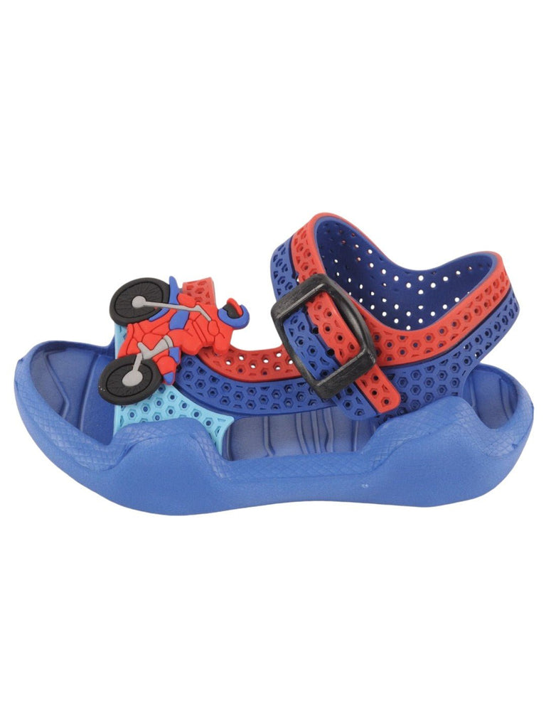 Blue and Red Motor cycle Adjustable Strap Sandals For Boys Side View.