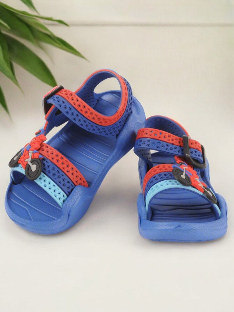 Blue and Red Motor cycle Adjustable Strap Sandals For Boys Full View.