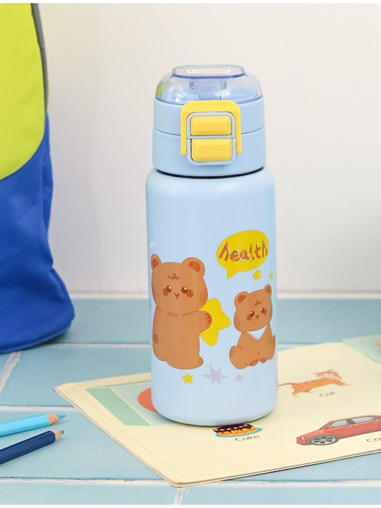 Blue Bear-Themed Insulated Hot & Cold Stainless Steel Water Bottle Flask- 520 ML