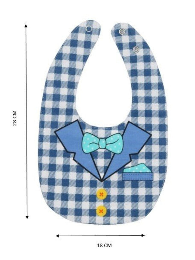 Size dimensions of the Blue Checkered Bow Tie Cotton Baby Bib for Boys.