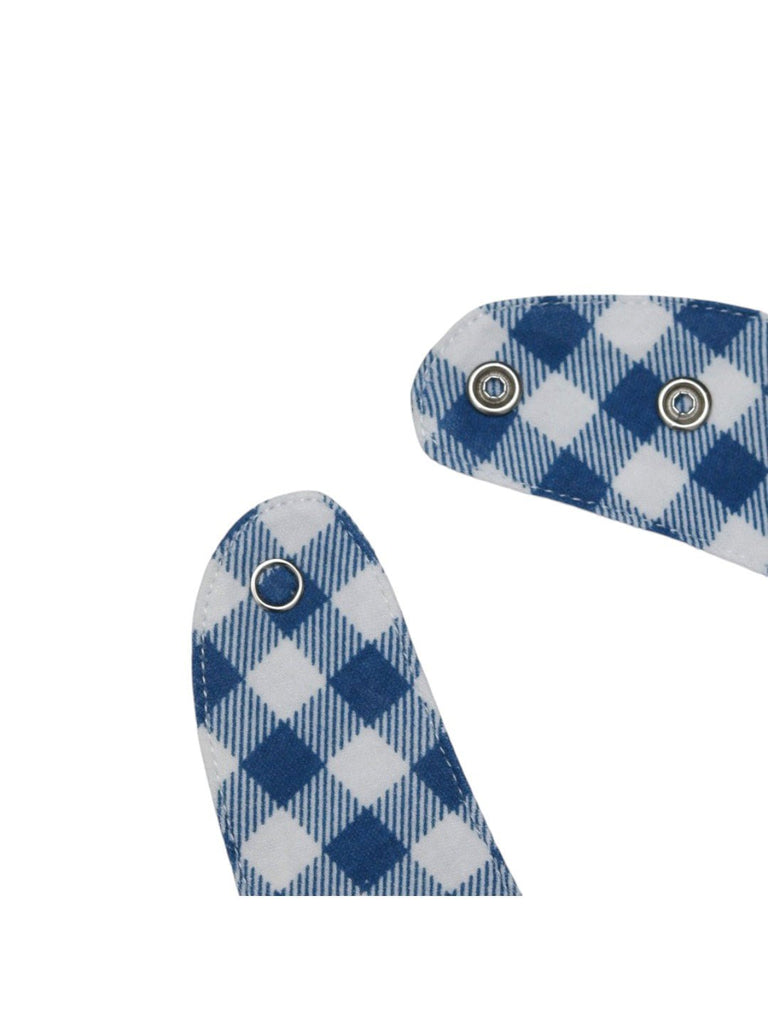 Detailed view of the double snap-button closure on the Blue Checkered Bow Tie Cotton Baby Bib for Boys..