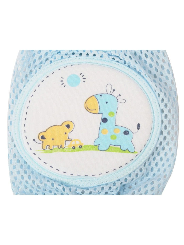 Close-Up View of Yellow Bee Blue Giraffe Protective Knee Pads for Toddlers with Giraffe and Elephant Design