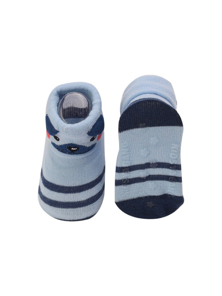 Front and back view of Blue Puppy Baby Socks – Soft and Playful Design by Yellow Bee