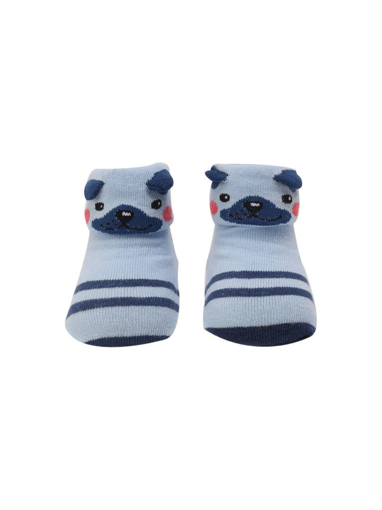 Front view of Blue Puppy Baby Socks – Soft and Playful Design by Yellow Bee