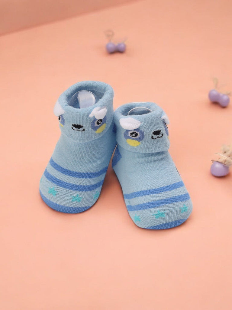 Creative view of Blue Striped Baby Socks with Cute Animal Face – Soft and Cozy by Yellow Bee