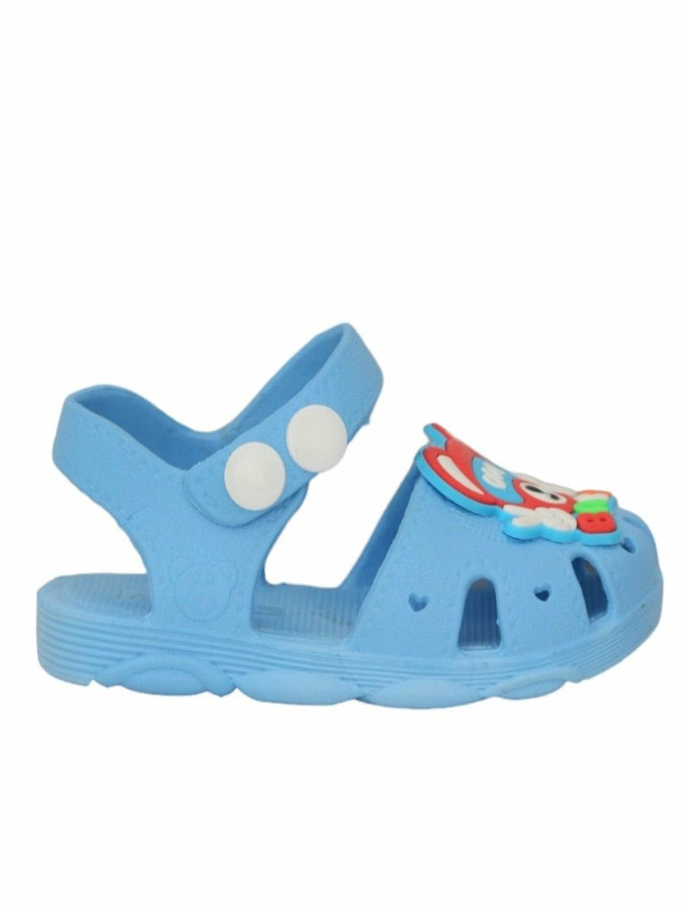 Side View of Blue Teddy Bear-Themed Sandals for Boys