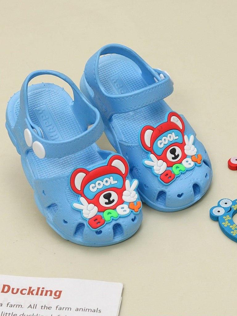 Creative Display of Blue Teddy Bear-Themed Sandals for Boys