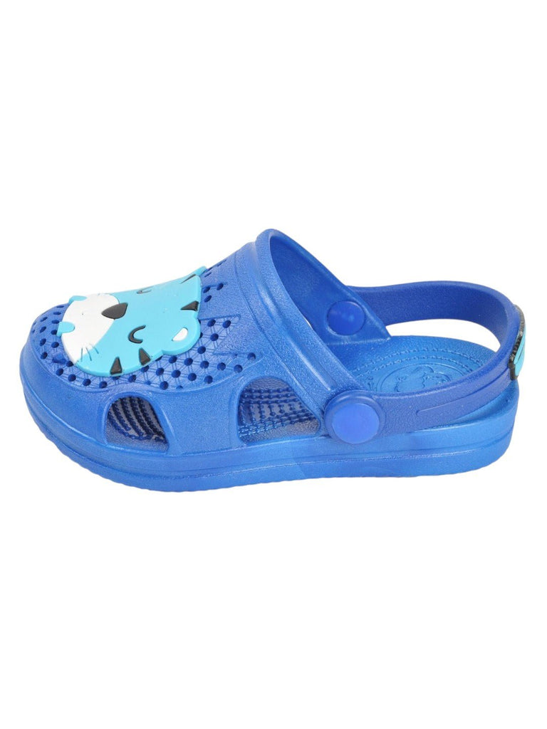 Blue Tiger Face Sandals For Boys Side View.