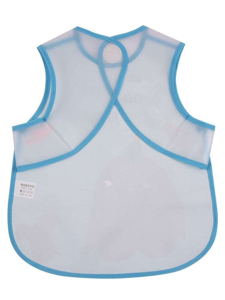 Back view of Yellow Bee Blue Waterproof Bib with Sea Animal Design.