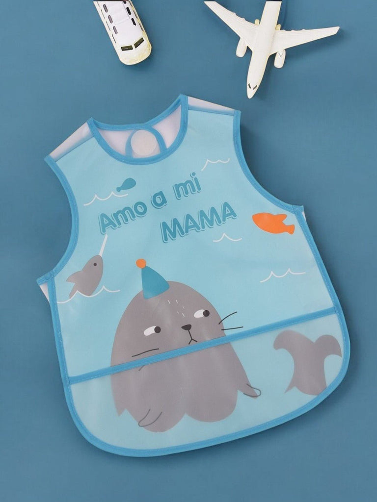 Blue Waterproof Bib with Sea Animal Design For Boys- creative view