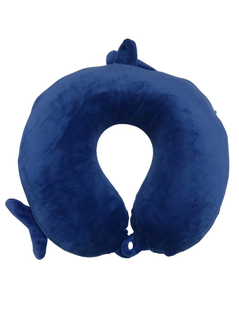 Back view of the Blue Whale U-Shaped Travel Neck Pillow for Boys showing the plush material and whale tail